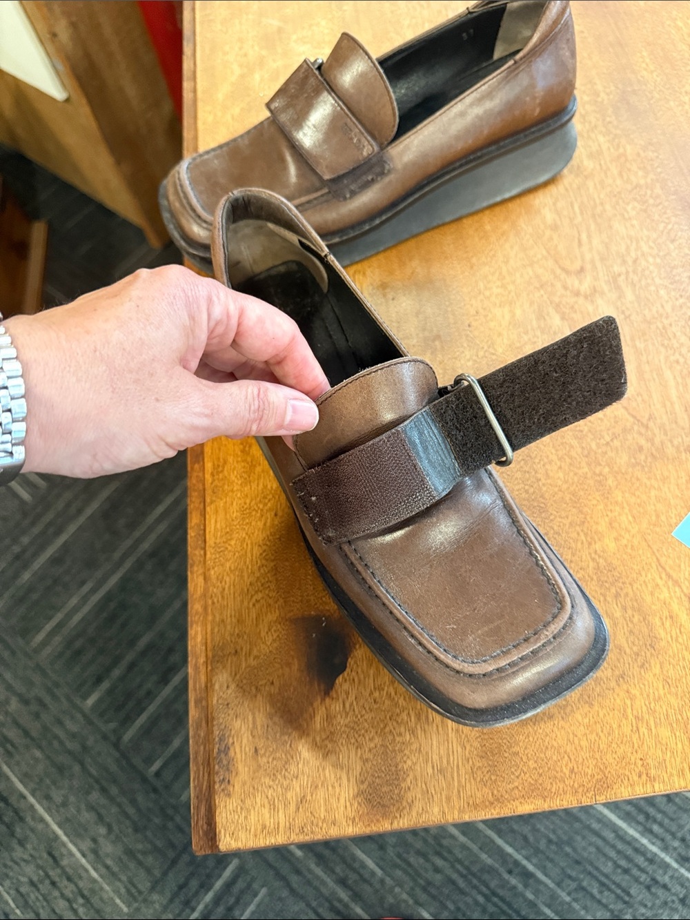 Prada Brown Leather Square-Toe Slip-On Loafers - Picture 7 of 8